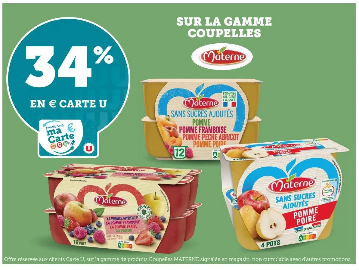 34% en € carte u sur la gamme coupelles materne