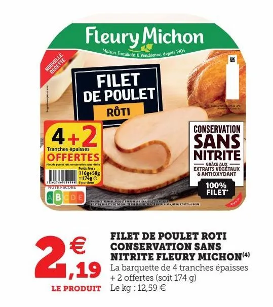 filet de poulet roti conservation sans nitrite fleury michon