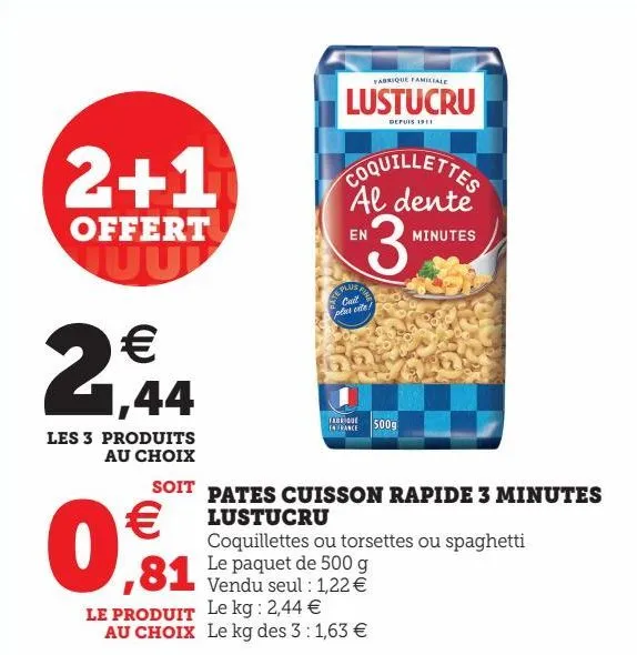 pates cuisson rapide 3 minutes lustucru 