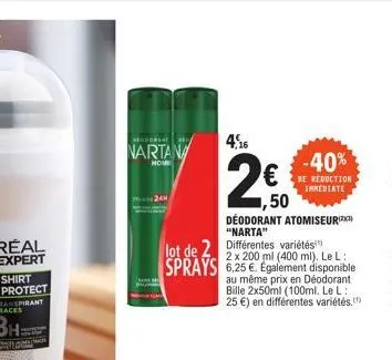 shirt protect  b  mach  udor  nartana  hom  244  4,16  déodorant atomiseur "narta"  lot de 2 différentes variétés sprays 6,25 €. egalement disponible  2 x 200 ml (400 ml). le l:  au en bille 2x50ml (1