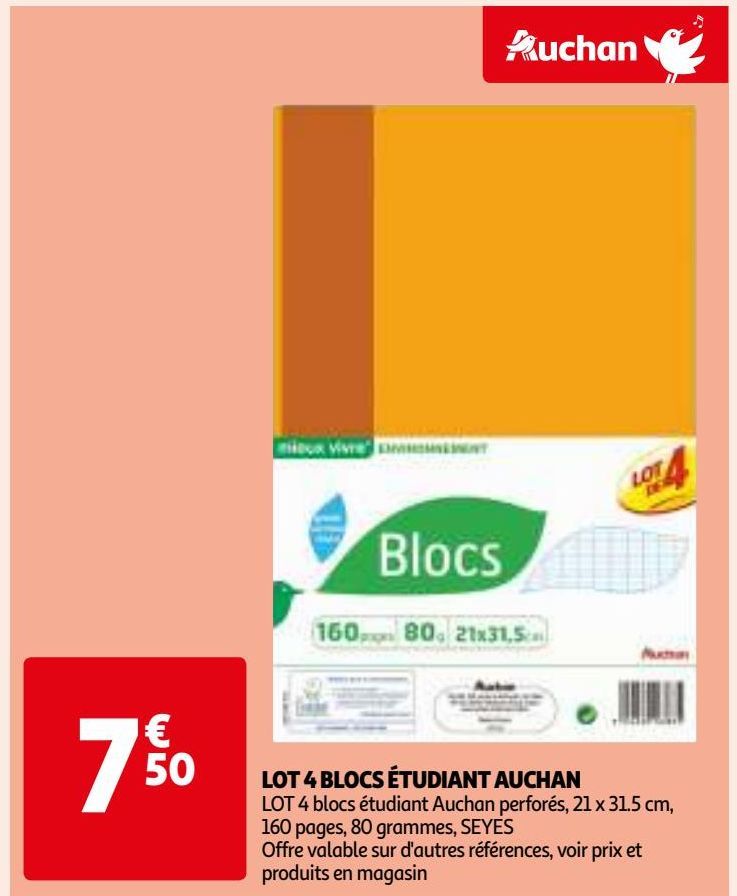 LOT 4 BLOCS ÉTUDIANT AUCHAN