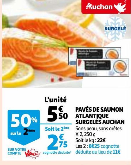 PAVÉS DE SAUMON ATLANTIQUE SURGELÉS AUCHAN