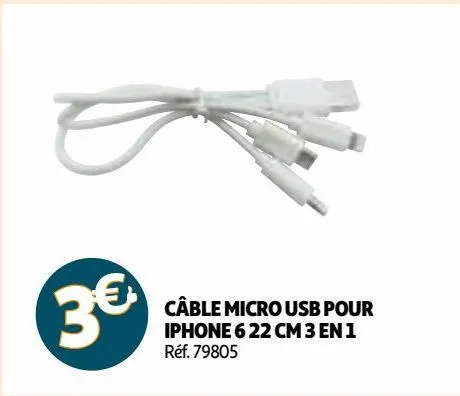 câble micro usb pour iphone 6 22 cm 3 in 1