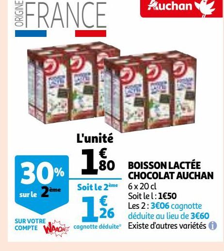 BOISSON LACTÉE CHOCOLAT AUCHAN