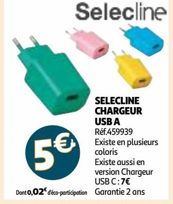 SELECLINE CHARGEUR USB A