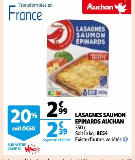 LASAGNES SAUMON EPINARDS AUCHAN