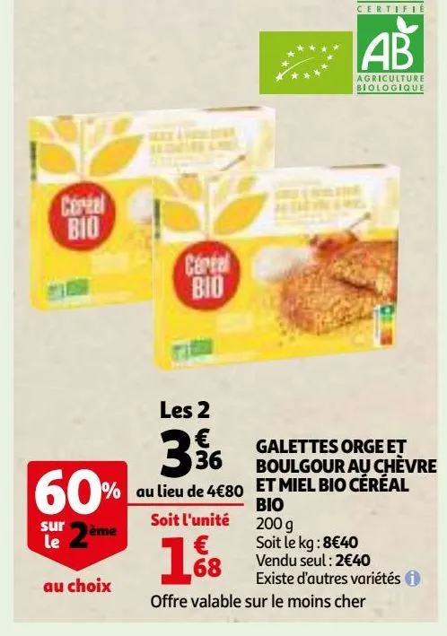 galettes orge et boulgour au chèvre et miel bio céréal bio