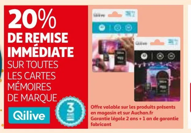 20% de remise immédiate sur toutes les cartes mémoires de marque