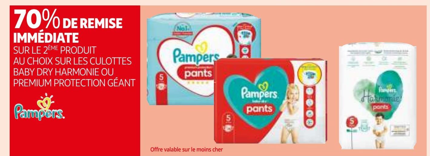 70% DE REMISE IMMÉDIATE SUR LE 2ÈME PRODUIT AU CHOIX SUR LES CULOTTES BABY DRY HARMONIE OU PREMIUM PROTECTION GÉANT