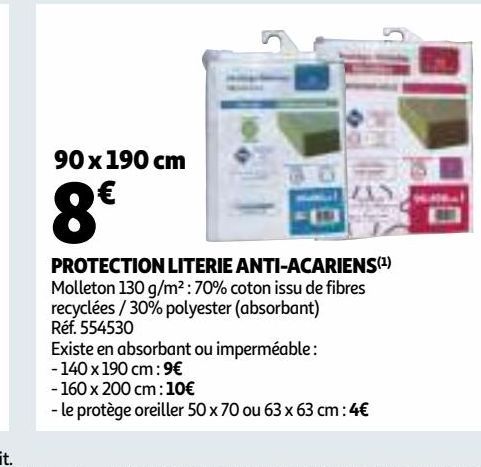 PROTECTION LITERIE ANTI-ACARIENS 90 x 190 cm