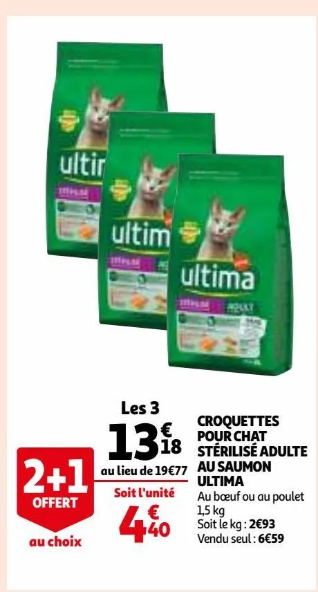 croquettes pour chat stérilisé adulte au saumon ultima