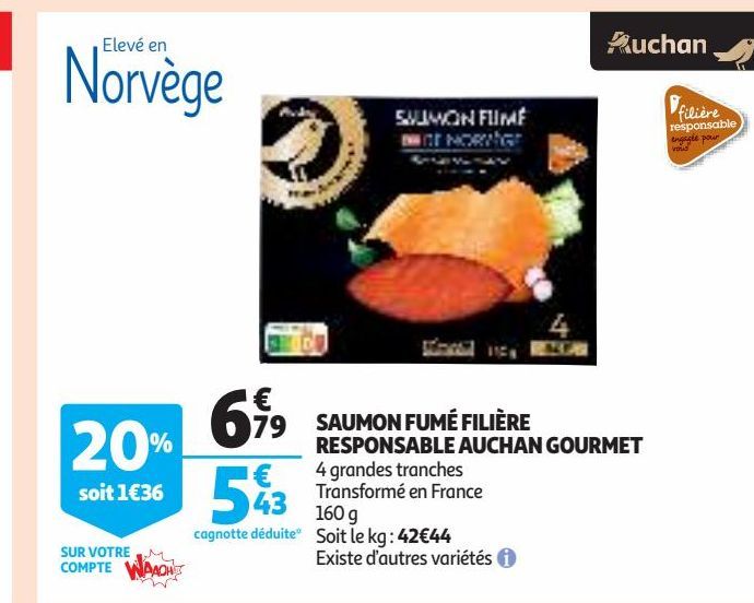 SAUMON FUMÉ FILIÈRE RESPONSABLE AUCHAN GOURMET