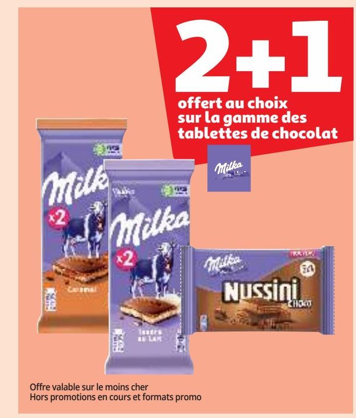 2+1 offert au choix sur la gamme des tablettes de chocolat Milka