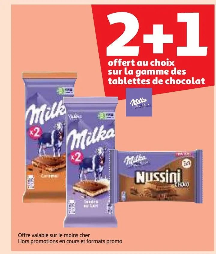 2+1 offert au choix sur la gamme des tablettes de chocolat milka