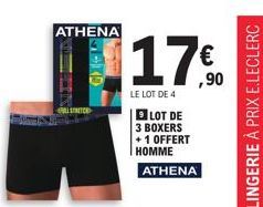 ATHENA  MORE  170  OLLSTRETCE  170  ,90  LE LOT DE 4  LOT DE  3 BOXERS +1 OFFERT HOMME ATHENA 