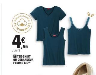 AP  LA PETER OF  COTON  af  OTH  4€  L'UNITÉ  7 TEE-SHIRT OU DEBARDEUR FEMME BIO  ,95  