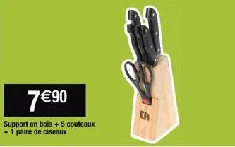 7€ 90  support en bois + 5 couteaux + 1 paire de ciseaux  eh 