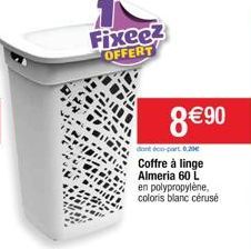 Fixeez OFFERT  8 €90  dont éco-part 0,20  Coffre à linge Almeria 60 L en polypropylène, coloris blanc cérusé 