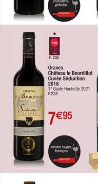 CHATEAU  BOURDILLO  Seductio  GRAVES  P. 238  Graves Château le Bourdillot Cuvée Séduction 2018  1" Guide Hachette 2021 P.238  7 €95  viandes rouges fromages 