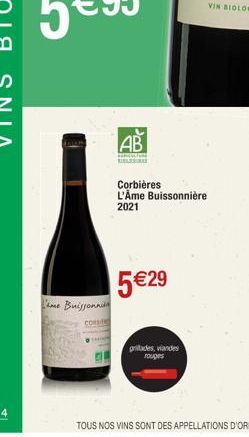 Lame Buissonnin  COR  AB  PERATUR  5 €29  Corbières L'Âme Buissonnière 2021  grillades, viandes  rouges 