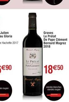 LE PRELAT PAPE CLEMENT  Bunard Map  Graves Le Prélat  De Pape Clément Bernard Magrez 2018  18€50  viandes blanches viandes rouges 