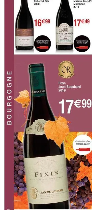 bourgogne  marsannay  2019  16 €99  viandes blanches, viandes rouges  n bouchard  savigny-les-bean  sous lavions -2016  anden de bourgogne  fixin  & chat  or  gebert  owlenge  jean bouchard  fixin jea