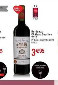 coup coeur  p.152  bordeaux château courtieu  2018  loata con guide hachette 2021  faux  -3€95  salades entrées charcuterie 