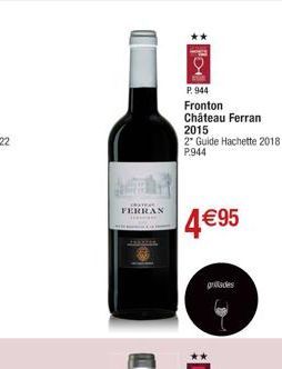 CATAL FERRAN  P. 944  Fronton  Château Ferran  2015  2° Guide Hachette 2018 P.944  4€95  grades 