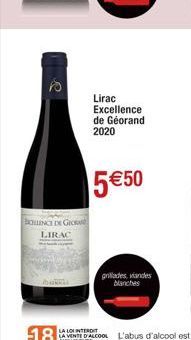 D  BLINCE DE GIOR LIRAC  Lirac Excellence de Géorand 2020  5 €50  grillades, viandes blanches  LA LOI INTERDIT  LA VENTE D'ALCOOL  MINEURS 