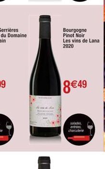 Bourgogne Pinot Noir Les vins de Lana 2020  8€49  salades entrées charcuterie 
