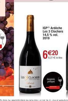 Artide  CLOCHERS  IGP) Ardèche Les 3 Clochers 14,5% vol. 2019  BELstre  8,27 €  lasagnes  grillages 