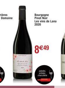hay  Bourgogne Pinot Noir Les vins de Lana 2020  8€49  salades entrées, charcuterie 