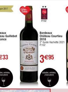 Coup Coeur  CASTEL  BORDEAUX  CAKT  P:152  Bordeaux  Château Courtieu 2018  2* Guide Hachette 2021  P.152  3 €95  salades, entrées charcuterie 