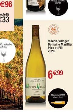 DOMING  MACON-VILLAGE  Mâcon-Villages Domaine Marillier Père et Fils 2020  6 €99  salades entrées charcuterie 