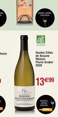 G₂  WERE T  BOURGOGNE BUTES CÔTES DE BEAUNE  salades entrées charcuterie  AB  Hautes Côtes de Beaune Maison Pierre Gruber 2020  13 €99  poissons, viandes blanches 