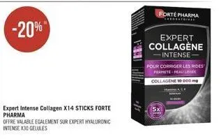 expert intense collagen x14 sticks forte pharma  offre valable egalement sur expert hyaluronic intense x30 gelules  $1.  forte pharma  expert collagene  -intense- pour corriger les rides permete-peau 