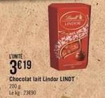 Sinnel LINKS  L'UNITE  3019  Chocolat lait Lindor LINDT-200  Lekg 23090 