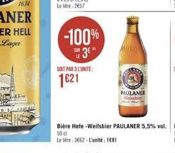 1634  -100%  SUR 3E  SOIT PAR 3L'UNITE:  1621  MORGN  PAULANER Weissbi 