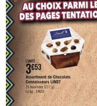 CUNITE  3653  Assortiment de Chocolats Connaisseurs LINDT 20 bouchées (217) Lekg: 24642 