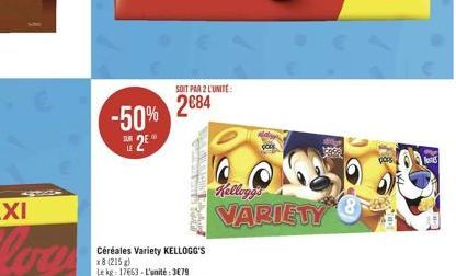 -50% SE2E  SOIT PAR 2 L'UNITE:  2684  Kellogg's VARIETY  pors  Bons 