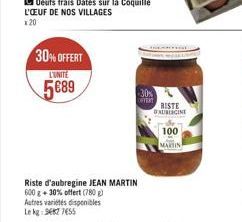 30% OFFERT  L'UNITE  5689  30% OFFERT  RISTE DAUBERGINE  100 MARTIN 