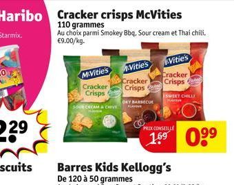 McVities  Cracker Crisps  SOUR CREAM & CHIVE  Vitie's  Cracker Crisps  OKY BARBECUE  Vitie's  Cracker  Crisps  SWEET CHILLI  TLAUSUR  PRIX CONSEILLE  0⁹⁹ 