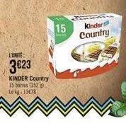 l'unite:  3023  kinder country 15 bares (352) lekg: 13478  15  kinder country 