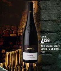 ....  L'UNITE:  4€99  ADC Saumur rouge SECRETS DE CHAI 75 cl 