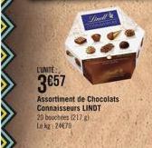 CUNITE  3657  Assortiment de Chocolats  Connaisseurs LINDT 20 bouchées (217) Le kg 24070 
