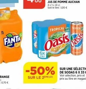 fanta  6x  jus de pomme auchan 4x1l (4l) soit le litre : 1,00 €  tropical rocaly  -50%  sur le 2ème (21)  oasis  atomy  oasis 