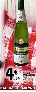 Section  BMANN RIESLING VALSACE  € ,54  RIESLING REBMANN 2020 75d 