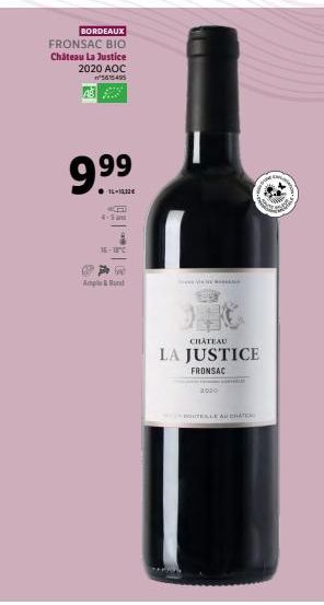 BORDEAUX  FRONSAC BIO  Château La Justice  2020 AOC 5615495  9.99⁹  16-12,12€  16-18°C  A  be  Ample & Rund  RISING  CHATEAU  LA JUSTICE  FRONSAC  2020  BUTELLE AUCHTE  CROP  20 