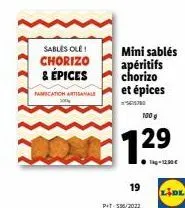 sables ole! chorizo  & épices  tanication artisanale  mini sablés apéritifs chorizo et épices  56570  100 g  12  in  19 lidl  pit-596/2022 