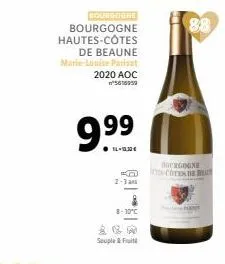 bourgogne  bourgogne hautes-côtes  de beaune marie-louise parisot 2020 aoc n°5616959  9.99  l-130€  2-3am  8-10°c  souple & fr  bourgogne cotes bebe  88 